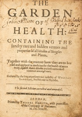 Lot 115 - [MEDICINE] LANGHAM, WILLIAM. The garden of...