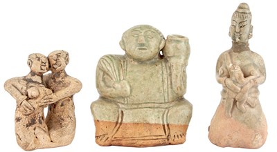 Lot 1271 - Three Thai Svargaloka Glazed Pottery Figures...