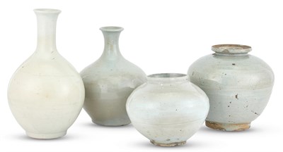 Lot 1253 - Four Korean White Glazed Ceramic Vessels...