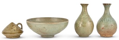 Lot 1252 - Four Korean Slip-Decorated Celadon Ceramics...