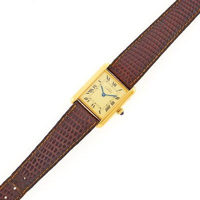 Lot 2 - Cartier Paris Gold-Plated Silver 'Must de Cartier' Tank Wristwatch