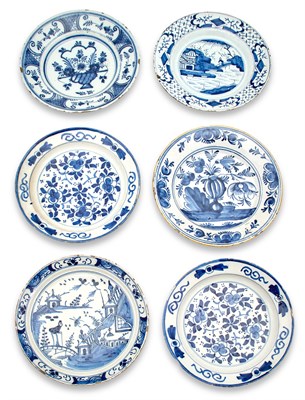 Lot 1290 - Six Delft Blue and White Dishes 18th Century...
