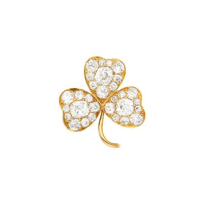 Lot 171 - Antique Gold and Diamond Clover Pendant-Brooch