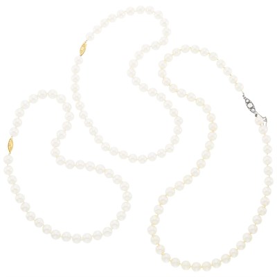 Lot 2206 - Three Cultured Pearl Necklaces