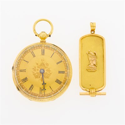 Lot 90 - Gold-Filled Open Face Pocket Watch and Two-Color Gold Pendant
