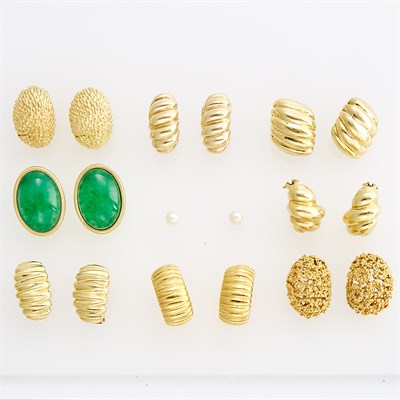 Lot 216 - Nine Pairs of Gold Earrings