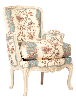 Lot 352 - Louis XV Chintz-Upholstered Painted Bergère...