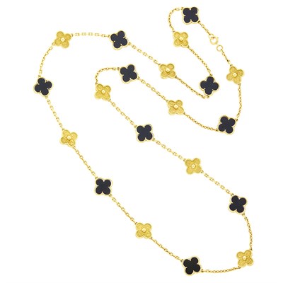 Lot 11 - Van Cleef & Arpels Long Gold and Black Onyx 'Alhambra' Chain Necklace, France