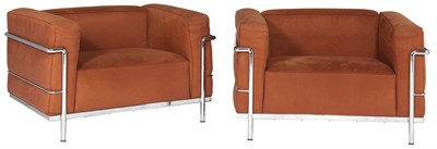 Lot 203 - Pair of Le Corbusier Upholstered Chromed Metal...