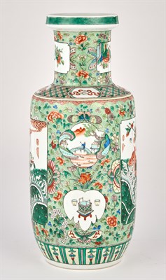 Lot 183 - A Chinese Famille Verte Porcelain Rouleau Vase...