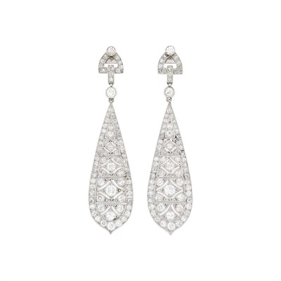 Lot 69 - Pair of Platinum and Diamond Pendant-Earrings