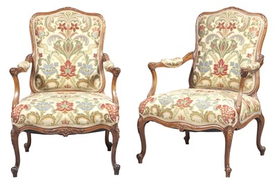 Lot 141 - Pair of Louis XV Style Upholstered Walnut...