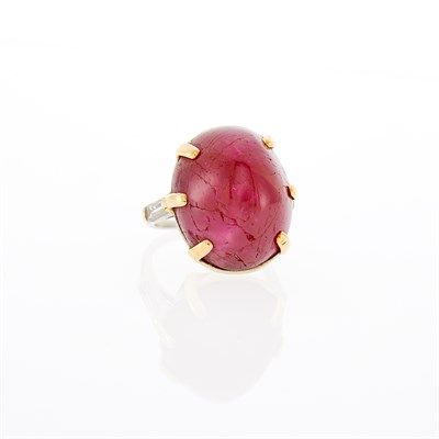 Lot 248 - Platinum, Gold, Cabochon Ruby and Diamond Ring