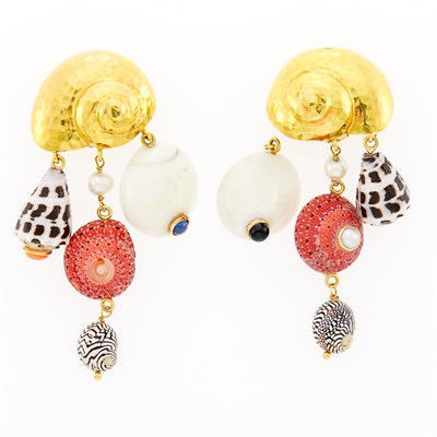 Lot 43 - Maz Pair of Gold and Shell Fringe Earclips