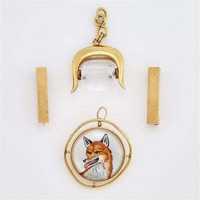 Lot 82 - Group of Gold, Rock Crystal and Reverse Crystal Intaglio Jewelry