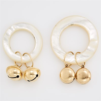 Lot 245 - Two Mother-of-Pearl and Gold Baby Rattles