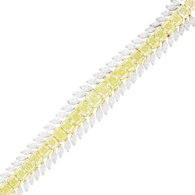 Lot 165 - Platinum, Gold, Colored Diamond and Diamond Bracelet