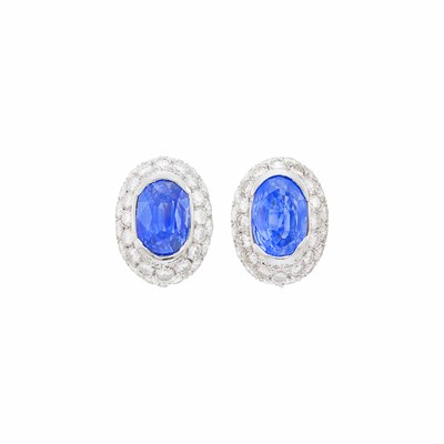 Lot 108 - Bulgari Pair of Platinum, Sapphire and Diamond Earrings