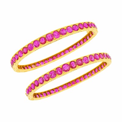 Lot 55 - Pair of Gold and Ruby Bangle Bracelets