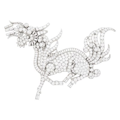 Lot 173 - Platinum and Diamond Mythical Creature Brooch, France