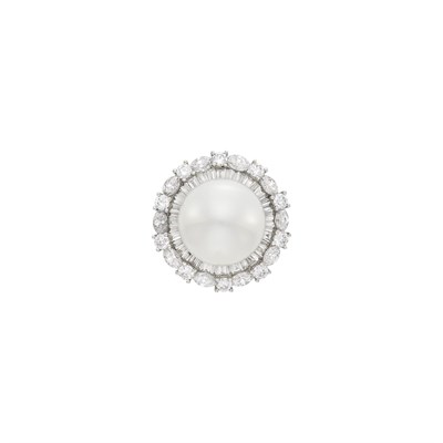 Lot 114 - White Gold, South Sea Cultured Pearl and Diamond Ring