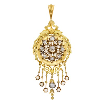 Lot 30 - Antique Two-Color Gold, Diamond and Freshwater Pearl Pendant-Brooch, France