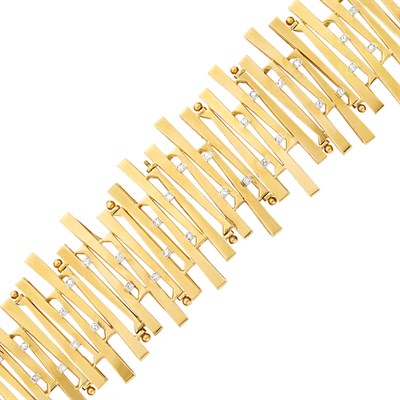 Lot 107 - Modernist Wide Gold, Platinum and Diamond Bracelet