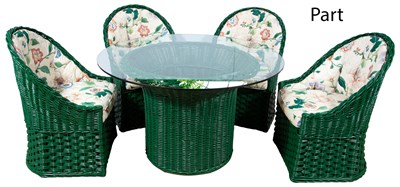 Lot 385 - Group of Upholstered Green Painted Wicker...