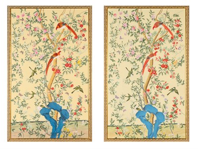 Lot 409 - Pair of Chinese Painted Panels in Giltwood...