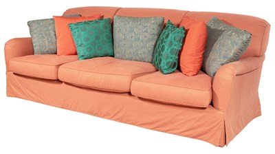 Lot 412 - Orange Upholstered Loose Cushion Sofa Together...
