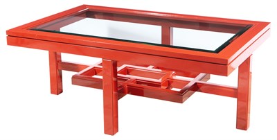 Lot 411 - Chinese Style Glass Inset Red Lacquered Wood...