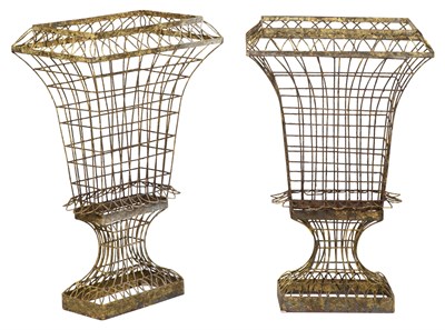 Lot 388 - Pair of Green Painted Wire Urn Form Stands...
