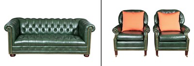 Lot 407 - Green Leather Upholstered Chesterfield Sofa...