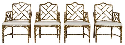 Lot 398 - Set of Four Upholstered Zebra Painted Faux...