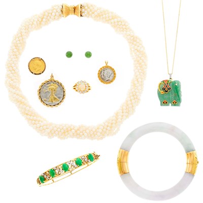 Lot 1262 - Group of Gold, Silver, Metal, Cultured Pearl, Hardstone, Diamond, Simulated Diamond and Opal Jewelry