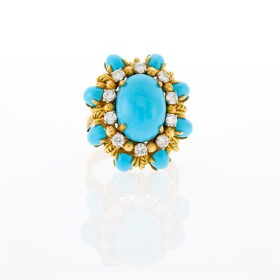 Lot 130 - Gold, Turquoise and Diamond Ring