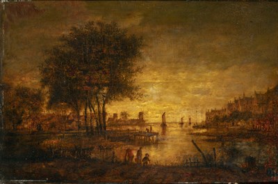 Lot 4 - Follower of Aert van der Neer An Estuary at...