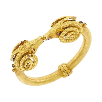 Lot 134 - Zolatas Gold and Gem-Set Ram's Head Bangle Bracelet