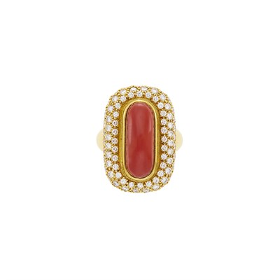 Lot 87 - Gold, Oxblood Coral and Diamond Ring