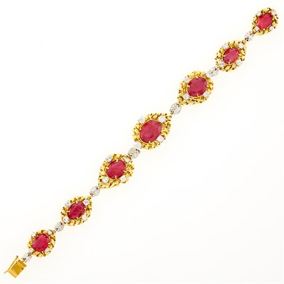 Lot 115 - Two-Color Gold, Ruby and Diamond Bracelet