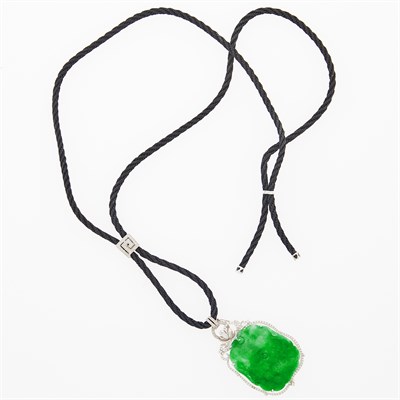 Lot 59 - Jade and Diamond Pendant with Cord Necklace