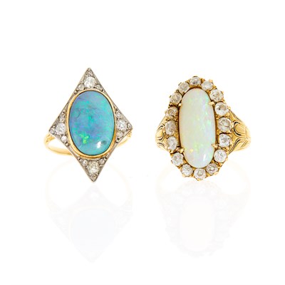 Lot 84 - Two Gold, Platinum, Opal and Diamond Rings