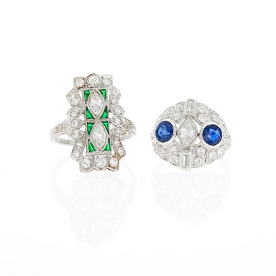 Lot 73 - Platinum, Sapphire and Diamond Ring and Emerald and Diamond Ring
