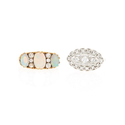 Lot 250 - Gold, Opal and Diamond Ring and White Gold and Diamond Ring