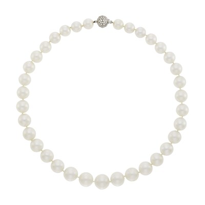 Lot 59 - Emis South Sea Cultured Pearl Necklace with White Gold and Diamond Ball Clasp