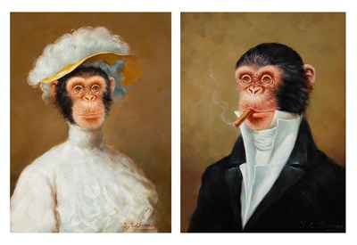 Lot 101 - 20th Century School Monkey Portraits: Two...