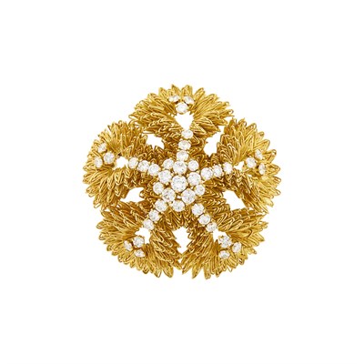Lot 49 - Gold and Diamond Flower Dome Brooch