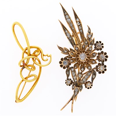 Lot 1134 - Tiffany & Co., Paloma Picasso Gold Brooch and Antique Silver, Gold and Diamond Brooch