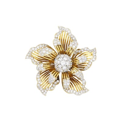 Lot 85 - Two-Color Gold and Diamond Flower Brooch