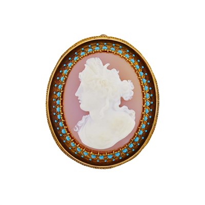 Lot 92 - Antique Gold, Turquoise, Enamel and Hardstone Cameo Pendant-Brooch